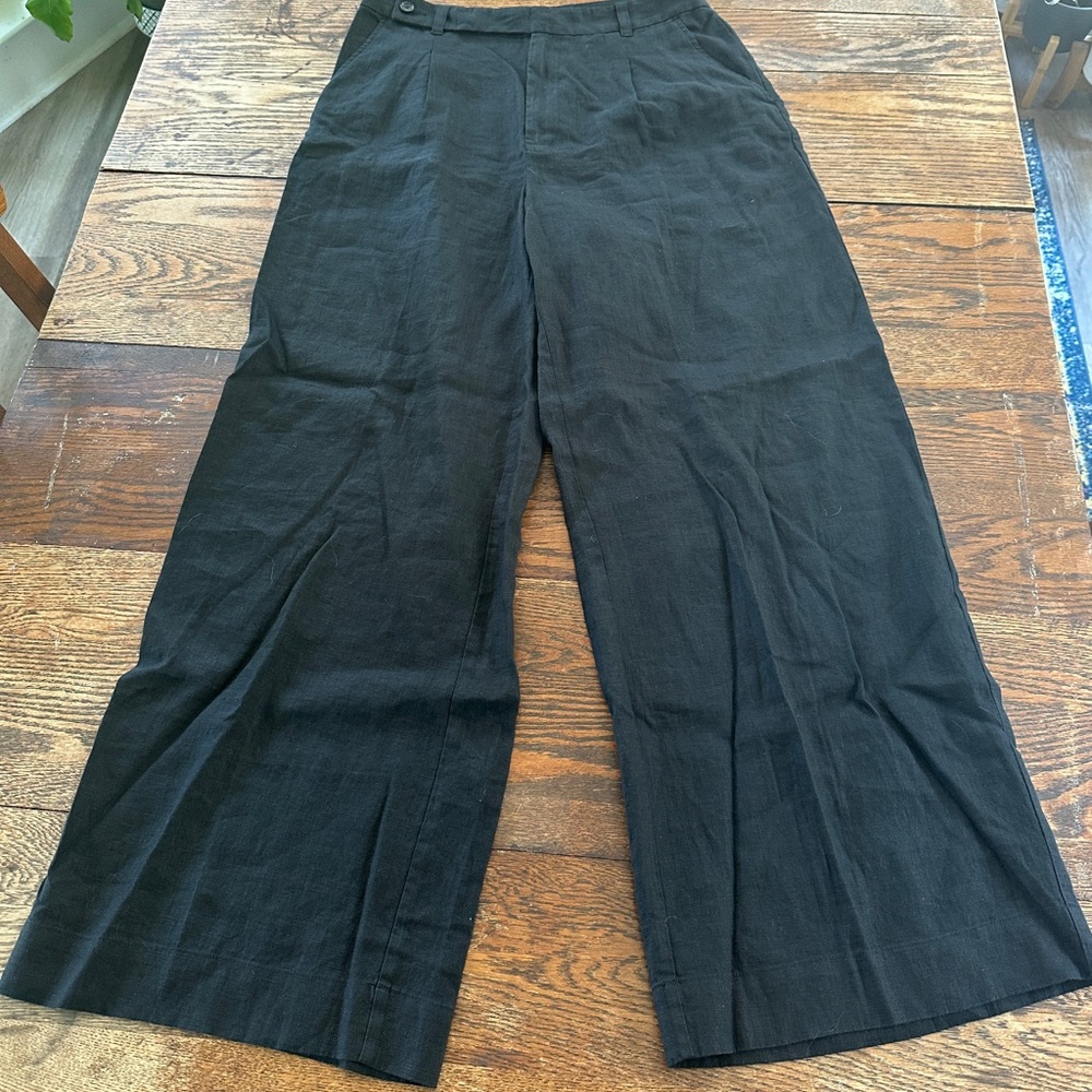 Madewell Linen High Rise Wide-Leg Trousers Black